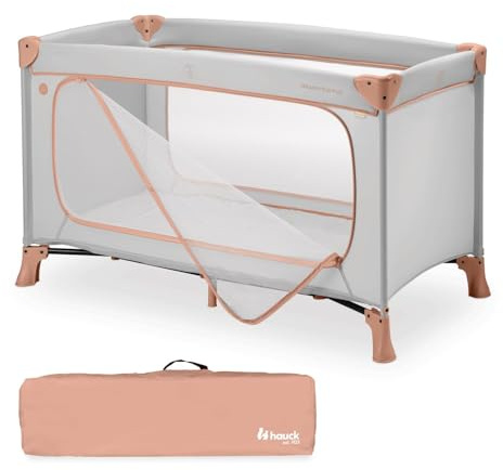 hauck Dream N Play Plus, Dusty Cork - Kinderreisebett mit Transporttasche - Großer Schlupf zum Spielen - Klein Zusammenklappbar - Baby Reisebett Kleinkind ab Geburt bis 15 kg