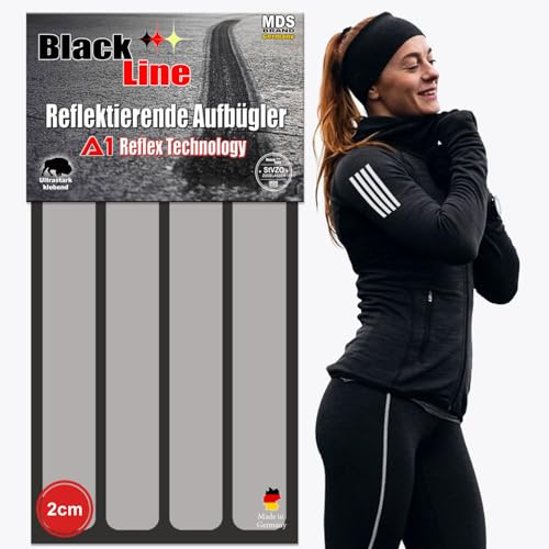 Black Line Reflektierende Aufbügler Set - Reflektierende Aufbügler für Kleidung - Hohe Haftkraft für Jacken & Hosen - Sicherheitsreflektoren für optimale Sichtbarkeit (B-17, Silber)