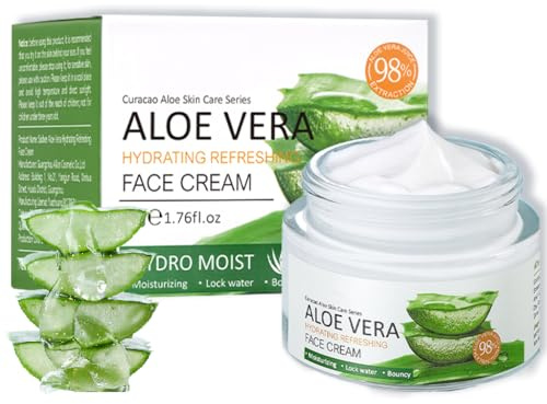 98% Aloe Vera Face Cream, Moisturiser Face Women, Aloe Vera Hydrating Face Moisturiser For All Skin Types, Face Cream for Women for Moisturising, Anti-Wrinkle and Nourishing Face