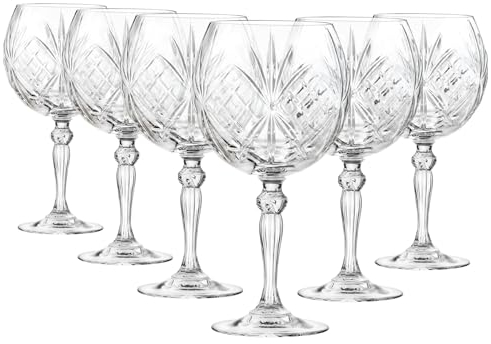 6x 650ml Melodia Gin Glasses - Large Long Stem Bowl Shaped G&T Cocktail Drinking Copa Tonic Glass Gift Set - By RCR Crystal