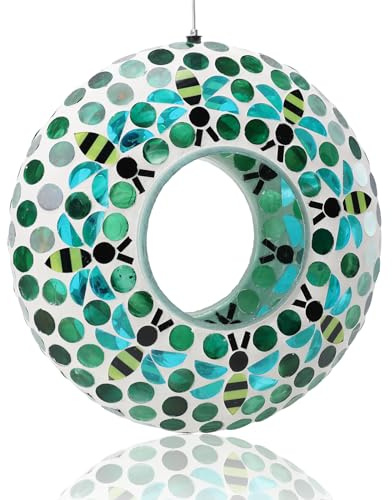 Yinns Vogelfutterstation zum Aufhängen, Glas, groß, für draußen, Kugelform, Wildvögel, Mosaik-Futterspender, Samenbehälter, 23 cm