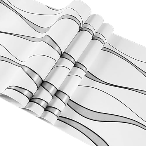 Swehooirt 0,53m x 9,5m Tapete Weiß Vliestapete Modern Minimalistisch Tapeten mit 3D Streifen Muster Silber Leicht Glänzend - Streifentapete Wanddekoration in Wohnzimmer Schlafzimmer küche Flur