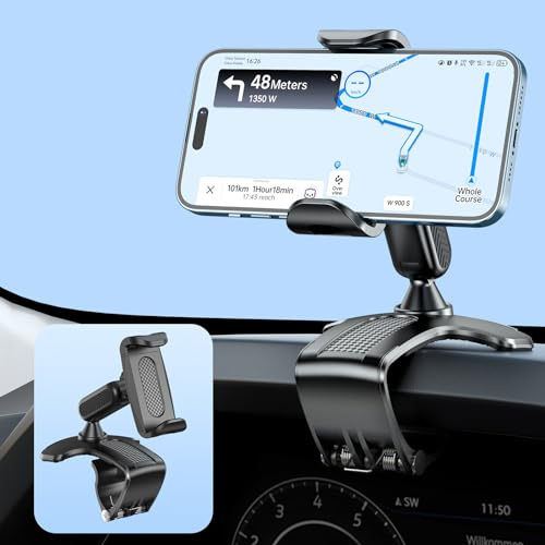 NADRQQE Multifunctional Car Dashboard Mobile Phone Holder, 360 Degree Rotation Universal Dash Clip Cellphone Mount for 4-7 inch Smartphones (Black)