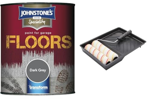 Johnstone's Garage Floor Paint - Dark Grey 2.5L & Fit For The Job 4 piece 9 inch Twin Paint Roller Set for DIY Painting with Emulsion Paints on Walls