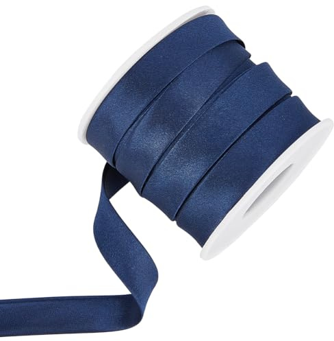 BENECREAT 13.6 Yard/12.5M Satin Bias Band 15mm Double Fold Satin Binding Bias Band für Cheongsam Dekoration, Kleidung Säumen Piping, Preußisch Blau