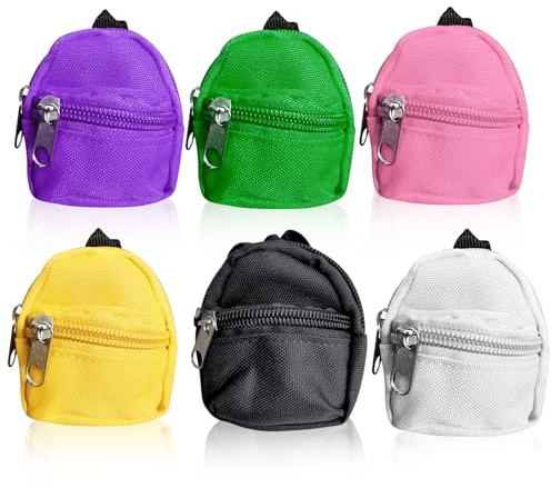 WIYETY Lot de 6 Mini Sacs à Dos en Différentes Couleurs - Modèle Miniature pour Fournitures Scolaires et Décoratif avec Poupée
