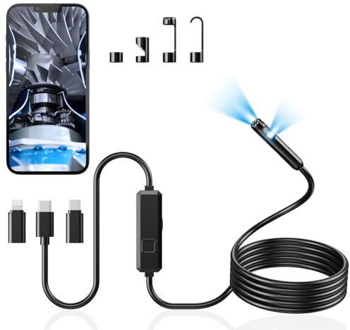 Acoath Endoskopkamera mit Licht, 1920 HD Rohrkamera mit 8 LEDs, IP67 Wasserdichtes Inspektionskamer Handy Gadget, 3M Kanalkamera Werkzeuge für Android & iOS - 2 Lenses
