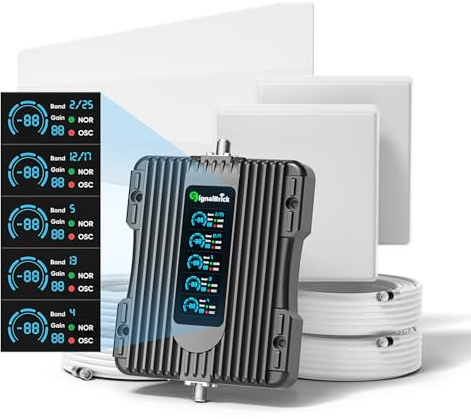Amplificateur de signal cellulaire pour la maison et la salle avec affichage LCD intelligent, 2 antennes de panneau intérieur de couverture de signal de téléphone portable jusqu'à 8000 m². ft