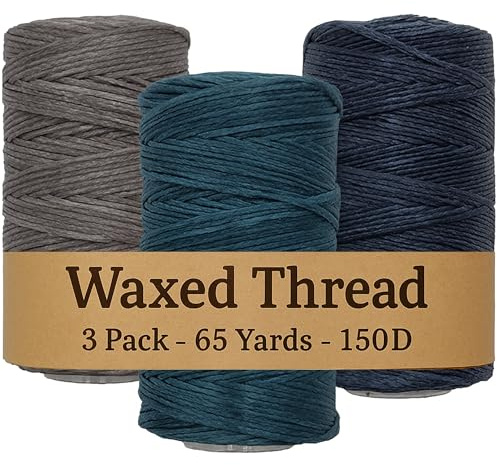 Waxed Thread 3X Wax Thread, 65 Yardx0.8mm Wax String, 150D Waxed Leather String in Aquamarine, Navy Blue and Grey Perfect Dream Catcher Supplies