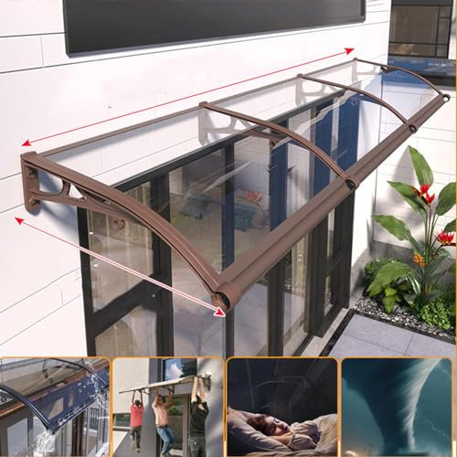 Terrassenüberdachung für den Außenbereich, mit transparenter Polycarbonat-Platte und Aluminium-Kaffeehalterung (60 x 530 cm)