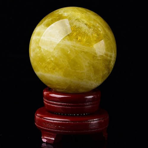 NHDVDVAV Natürliche Citrin-Kristallkugel mit Ständer als Heimdekoration, Heilende Edelsteinkugel-Skulpturfigur, Polierte Feng-Shui-Kugel für Ornamente, Hexerei,11cm/4.3in