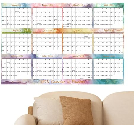 Trockenlöschbarer Wandkalender 2025, großer trocken abwischbarer Kalender für Wand – doppelseitiger abwischbarer Jahreskalender, undatierter Kalenderplaner, 121,9 x 8 0 cm/47,99 x 31,5 cm