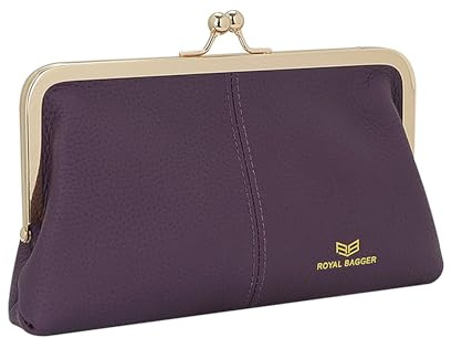Royal Bagger RFID Kiss Lock Wallet, solide Farbe Multi-Card Slots Karteninhaber, echtes Leder Clutch Purses für Frauen 1468 (Lila)