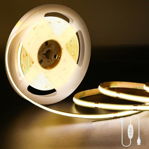 Amdelne 4000K COB LED Streifen, 2M Dimmbares,LED 24V COB Streifen Licht set 320LEDs/M, CRI90+ für Schlafzimmer,Küche，Spiegel,Heimdekoration