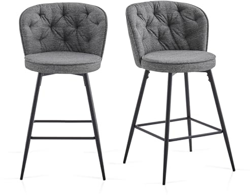 Weegstok Breakfast Bar Stools Set of 2 Soft Fabric Counter Chairs with Backrest & Black Base, Kitchen Bar Chairs Counter Stools for Home(2, Grey)