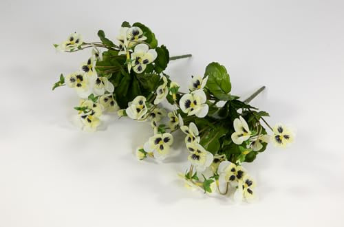 Seidenblumen Roß 2 Stück Hornveilchen 22cm FT Kunstblumen künstliche Blumen Mini-Stiefmütterchen Viola cornuta (Weiß)