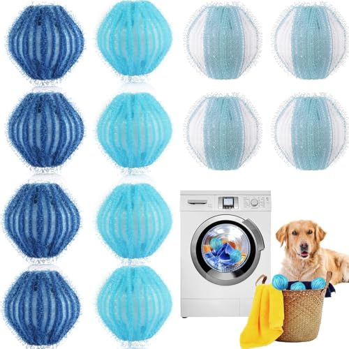WUBAYI 12 Stücke Fusselbälle Waschmaschine mit Haken-Design - Tierhaarentferner Waschmaschinenzubehör, Wiederverwendbare Flusensiebe für Waschmaschine & Trockner, Schonend zu Kleidung (Blau)