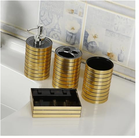 EURDFHY Accessoires de Salle de Bain Ensemble D'accessoires De Salle Bain en Plastique, 4 Porte-Brosse À Dents, Étui Distributeur Dentifrice(Gold)