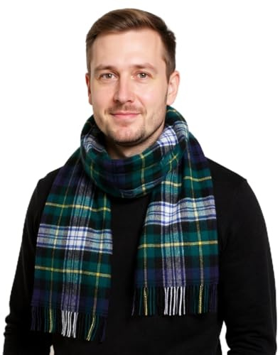 Hamilton Kilts Écharpe en laine d'agneau 100% tartan écossais, châle d'hiver doux et luxueux avec pompons, Green Stewart