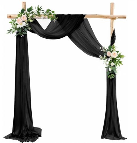 LUKDUNG Hochzeitsbogen Vorhang Querbehang 75cmx600cm, Chiffon Tüll Hintergrund Vorhang Gardinen Deko für Hochzeit Fotografie Party Torbogen Zeremonie, Schwarz