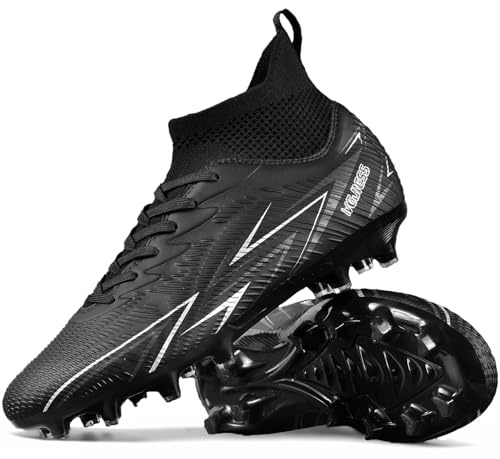 WOWEI Botas de Futbol Hombre Profesionales Zapatillas de Futbol Spike Aire Libre Atletismo Entrenamiento Calzado de Futbol Tacos Training Deporte (Negro, 43EU)