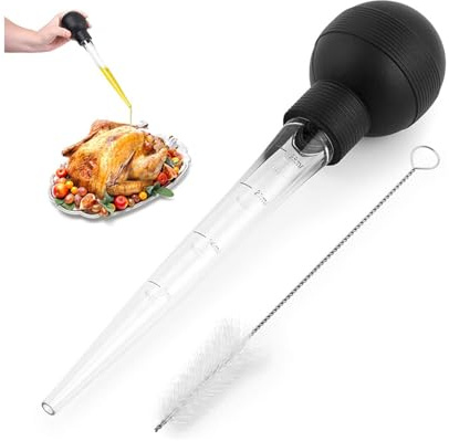 Large Black Turkey Baster with Cleaning Brush – Premium Baster Syringe for Hot Liquids, Meat Poultry (Beef/Chicken) Flavoring, Dishwasher Safe, Essential Thanksgiving Cooking Tool