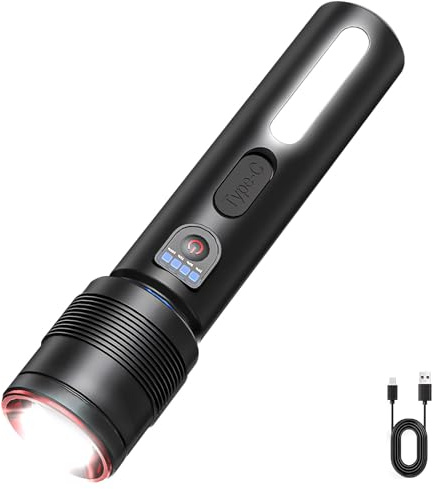 FUFRE LED Taschenlampe Aufladbar, Extrem Helle Shadowhawk Taschenlampe mit Zoom & 3 Lichtmodi, IP65 Wasserdicht Taschenlampen für Camping Wandern Notfall