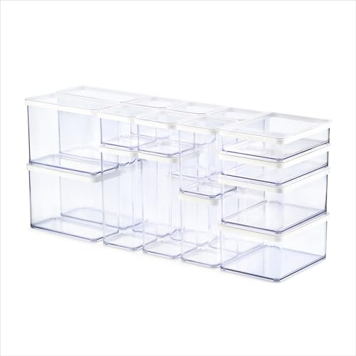 Rotho Loft 24er-Set Vorratsdosen mit Deckel 0,5–2,25 L transparent Weiß | Aromadicht dank Silikondichtung, modular stapelbar, transparent für einen schnellen Überblick, Größen von 0,5 bis 2,25 L