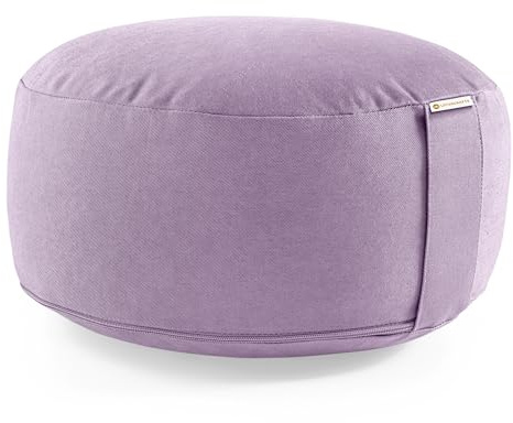 Lotuscrafts® Meditationskissen mit 15 cm Sitzhöhe, Yoga Kissen mit Dinkelfüllung, Yogakissen Rund, Bodenkissen Rund, Meditationskissen, Yogakissen Bezug waschbar, GOTS Zertifiziert