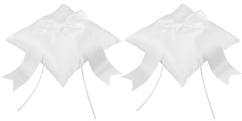 COMPUKAS Coussin pour alliances 2pcs à nœud, en Tissu Blanc, Portable, pour Mariage, Anniversaires et décorations de fête