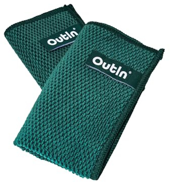 OutIn Barista-Mikrofasertücher, 2er-Set, 30 × 30 cm, Moss Green | Saugfähige Mikrofaser mit doppelseitiger Struktur, für Siebträger und Espressomaschinen
