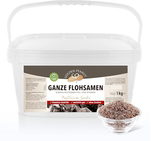 GOLDEN PEANUT ganze Flohsamen 99% Reinheit für Pferde 1 kg Eimer ideal als Kur Ballaststoffe