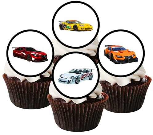 48 Race Car Cupcake Decorations, Edible Racing Car Cup Cake Toppers, Mini Car Cake Topper, Race Track Fairy Cake Topper, Car Birthday Decorations, Car Cake Decorations, Cars Cake Toppers