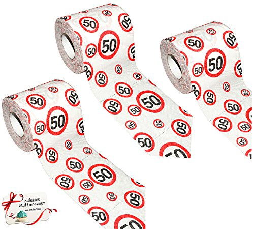 alles-meine.de GmbH 3 Stück Rollen Toilettenpapier - 50. Geburtstag/Happy Birthday - WC Klopapier Klopapier - 25 m - Verkehrsschild - Geschenkartikel - Scherzartikel - Ja..