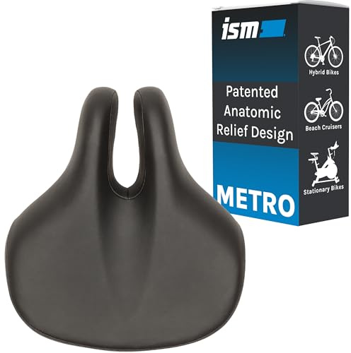 ISM Metro Comfort Bike Seat - Noseless Bike Saddle for Hybrid Bikes, Beach Cruisers, and Stationary Bikes Designed to Reduce Numbness - Wide and Thick Padded Bicycle Seat for Women and Men