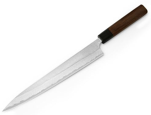 Profi YANAGIBA Koch-Messer Yoshimi Kato Nashiji. Klingen-Länge 27cm. Aogami super, von Hand geschmiedet. Echt-Holz-Griff aus Rosenholz