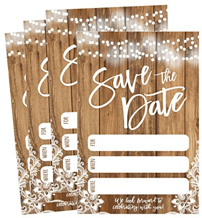 Hadley Designs 50 rustikale Save the Date-Karten für Hochzeit, Verlobung, Jubiläum, Babyparty, Geburtstagsparty etc. Save the Date, Postkarten-Einladungen, einfache Blanko-Einladungen