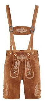 Traditionella Lederhosen, Kort med Hängslen, Mörkbruna, Storlek 46–60 - Traditionella Lederhosen för Män - Oktoberfest Lederhosen