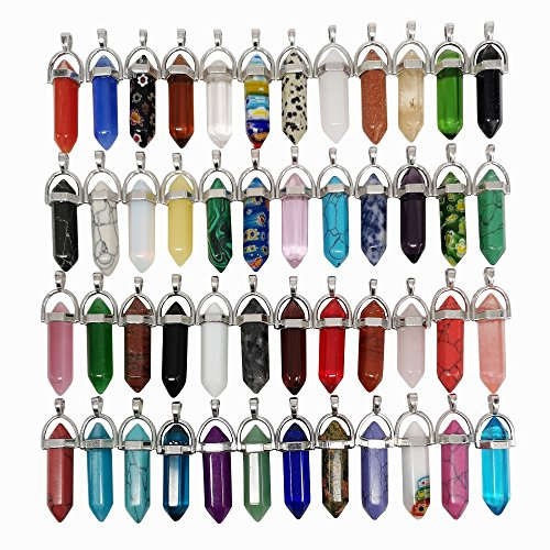 Chenkou Craft Naturstein-Anhänger, 40 Stück, Künstlich,heilende Edelsteine, Kugelform, mit Spitze, Chakra, Perlen, Kristall, Quarz, Stein-Charms für Halskette, Schmuckherstellung