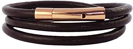 König Design Lederkette Lederband Leder-Armband 4 mm Herren Halskette Braun 95 cm lang mit Hebeldruck Verschluss Rose Gold Rund