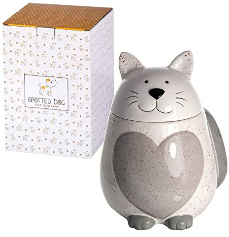SPOTTED DOG GIFT COMPANY Vorratsdose Keramik mit Deckel, Vorratsbehälter Aufbewahrungdose für Kaffee Tee Leckerli Zucker Dose, süß Katzenmotiv Katzenform, Geschenke für Katzenliebhaber (Weiß)