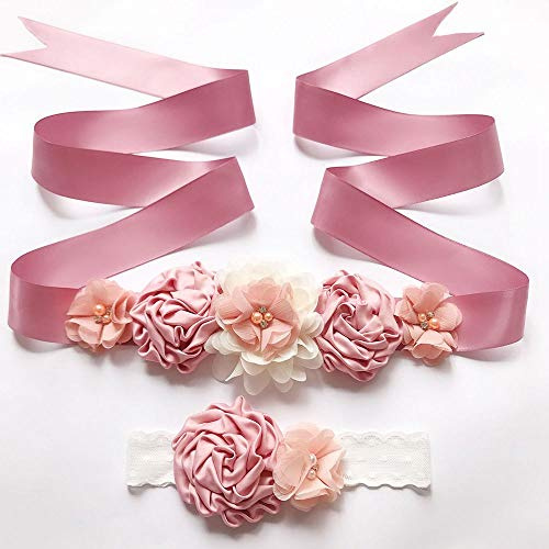 LUMoony Juego de Cinta para la Frente, Vestido de Dama de Honor, cinturón Floral, cinturón de Flores, para Mujeres y niñas, Estilo Floral, Novia, Vestido de graduación, Accesorios