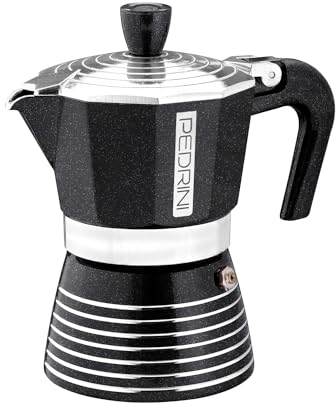 PEDRINI Infinity Kaffeemaschine aus Aluminium, Espressokocher Moka Farbe Rock (schwarz), Format 6 Tasse, Maße 17 x 11 x 20,5 cm italienisches Design, lebensmittelechte Silikondichtung, 02CF129