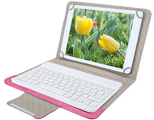 Dilwe1 Teclado Bluetooth Universal 2 en 1 para Tableta de 10 Pulgadas y Teléfono Móvil, Inalámbrico Con Funda de Cuero PU, Portátil para Pantalla Enorme