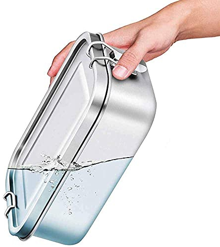 Edelstahl Brotdose, Lunchbox Edelstahl, Brotdose für Erwachsene & Kinder, Bento Box 800ml mit Trennwand & Besteck, auslaufsichere umweltfreundliche Eco Bento Box,Verschlussclips