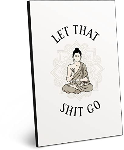ARTFAVES® Holzbild mit Spruch - Let That Shit go | modernes Holzschild schwarz-Weiss zur Dekoration oder als Geschenk zum Thema Bad/Badezimmer/WC/Toilette/Spiritualität/witzig