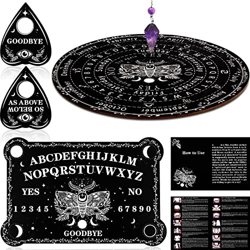 Threan Pendule de radiesthésie avec planche de divination en bois et améthyste avec planche parlante en bois et pendentif métaphysique avec planchette pour fournitures wiccan -Papillon de nuit