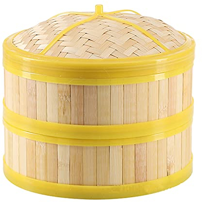 2 Tier Bamboo Steamer Basket Double Chinese Organic Wooden Steamer with Lid for Dumpling Dim Sum Cooking,30cm