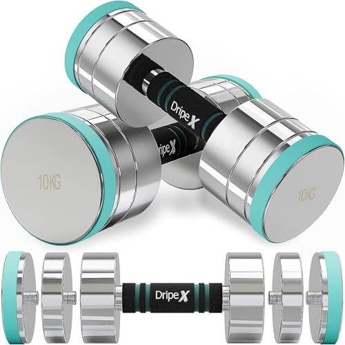 Dripex Steel Adjustable Dumbbells Set 2.5kg 5kg 7.5kg 10kg 15kg 25kg Weight | Dumbbells Pair, Weights for Women Men, Sold in Pair/Single, Foam Handle, Home Gym Fitness Training, Silver Black