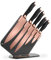 Lewis's Kitchen Knife Set with Acrylic Knife Block, Stainless Steel Blades, Rose Gold and Black, 5 Pieces